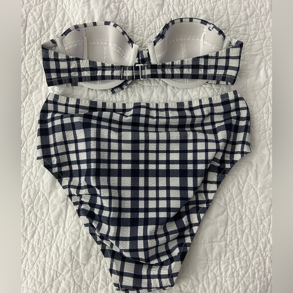 J. Crew Tie-front Underwire Top & High Waist Bottoms in Navy Blue Plaid Bikini - Picture 4 of 10